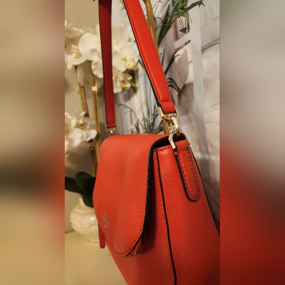 Flash Sale!! Just $50!! Summer! Orange Pebbled Leather Convertible Crossbody Bag - Picture 15 of 16